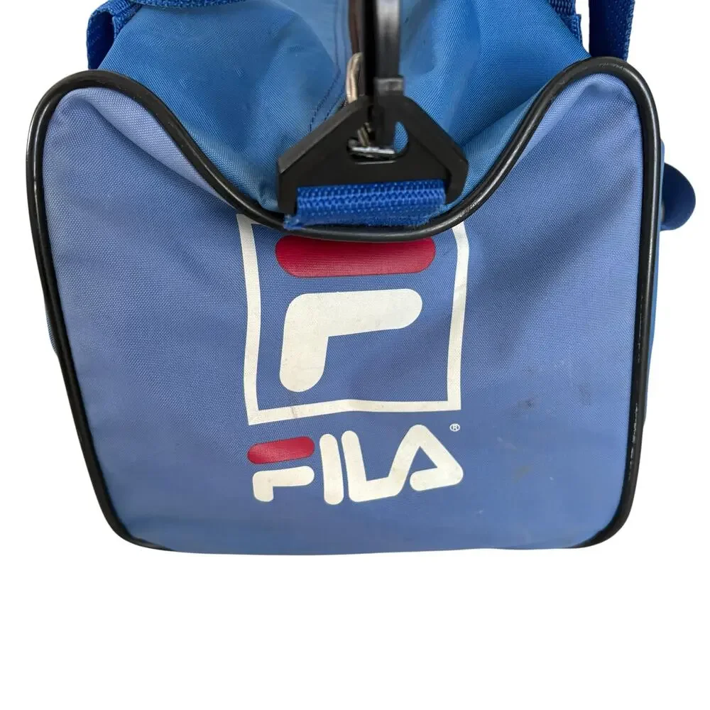 Vintage 90s Fila Duffle Gym Bag Blue Logo Sports Travel Y2K Retro Shoulder Bag